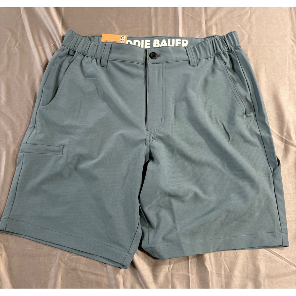 Eddie Bauer Mens Flex Waist Tech Shorts Green Ripstop Hiking Outdoor EB011289‎ M